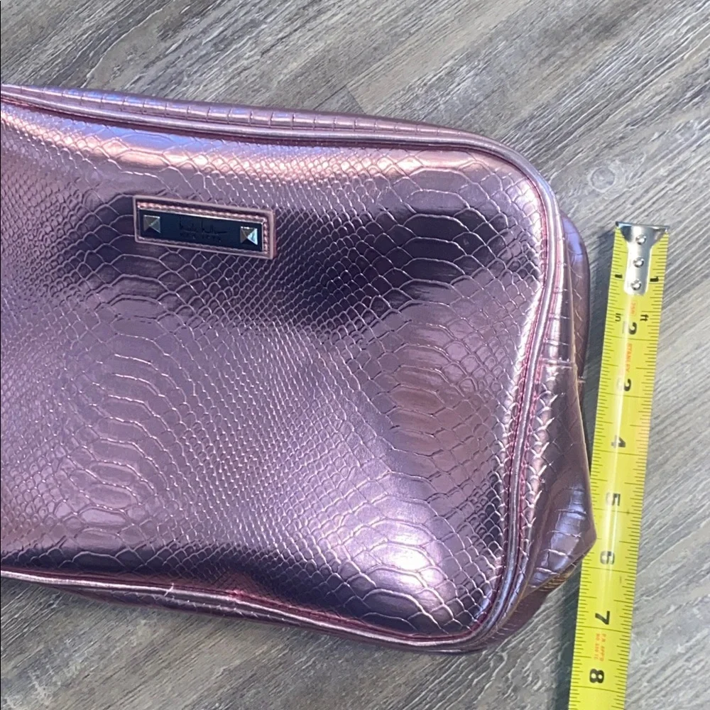 EUC NICOLE MILLER Rose Gold Pink Metallic Travel Double Zip Cosmetic Bag
